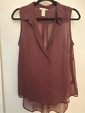 H&M Sleeveless Sheer Button-Up Blouse - Dusty Mauve